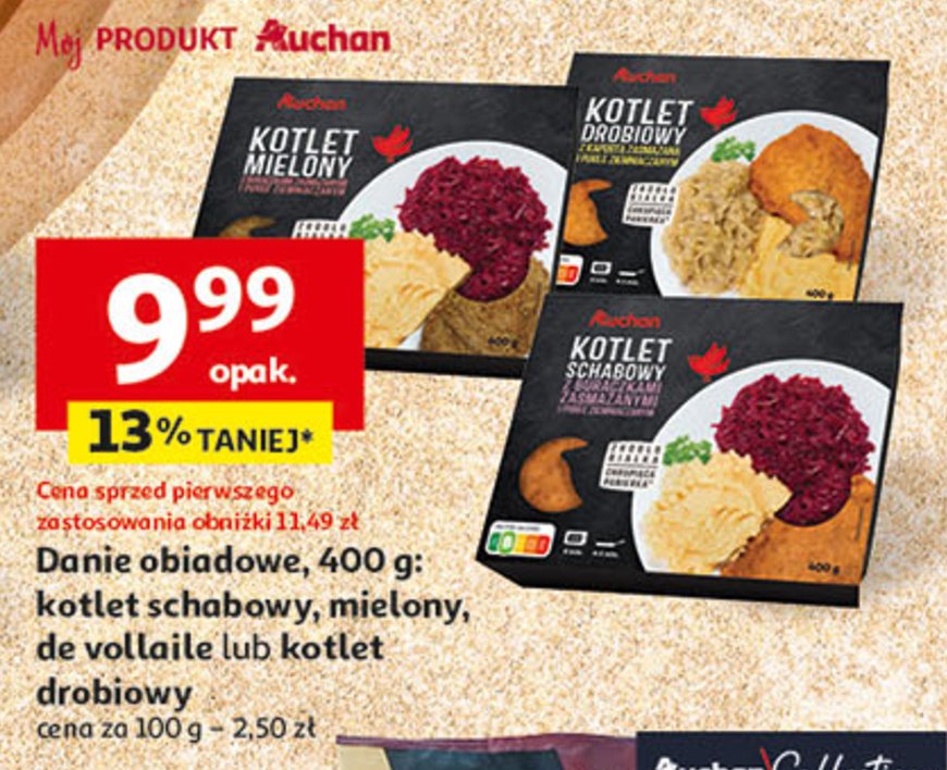 Kotlrt drobiowy z kapustą zasmażaną i puree ziemniaczanym Auchan promocja