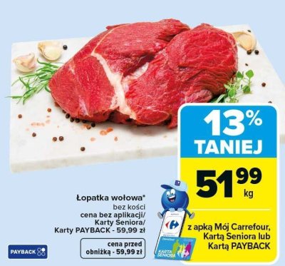 Łopatka wołowa bez kości promocja w Carrefour Market
