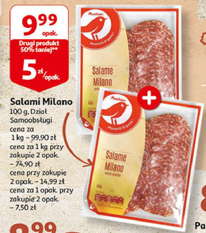 Salami milano plasterki Auchan promocja