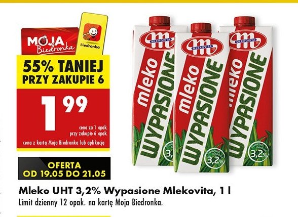 Mleko 3.2% Mlekovita wypasione promocja w Biedronka