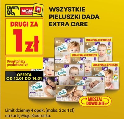 Wszystkie pieluszki Dada Extra Care promocja w Biedronka
