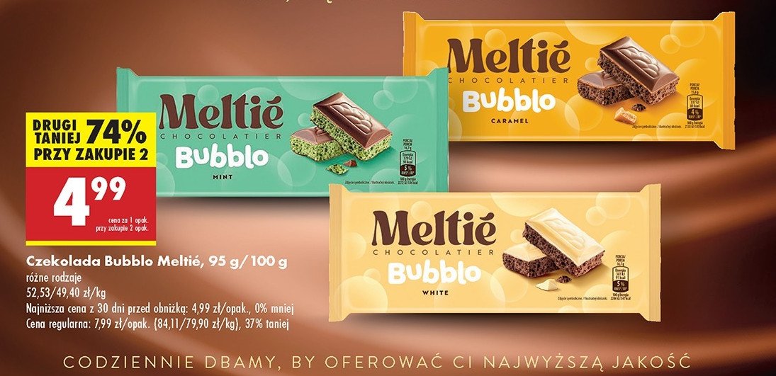 Czekolada bubblo biała Meltie promocja w Biedronka