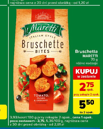 Bruschetta pomidory z oliwką Maretti bruschette promocja w Carrefour Express