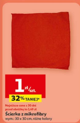 Ścierka z mikrofibry wym.: 30 x 30 cm, różne kolory promocja w Auchan
