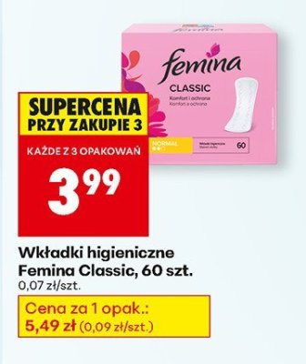 Wkładki higieniczne Femina Classic, 60 szt. promocja w Biedronka