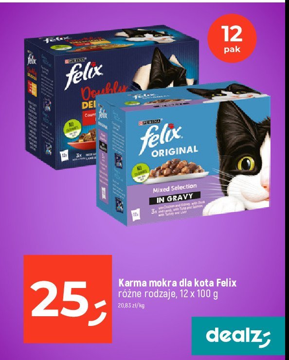 Karma dla kota wołowina i kurczak PURINA FELIX DUO promocja w Dealz