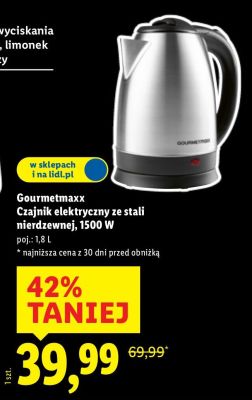 Czajnik elektryczny ze stali nierdzewnej Gourmetmaxx 1500 W promocja w Lidl