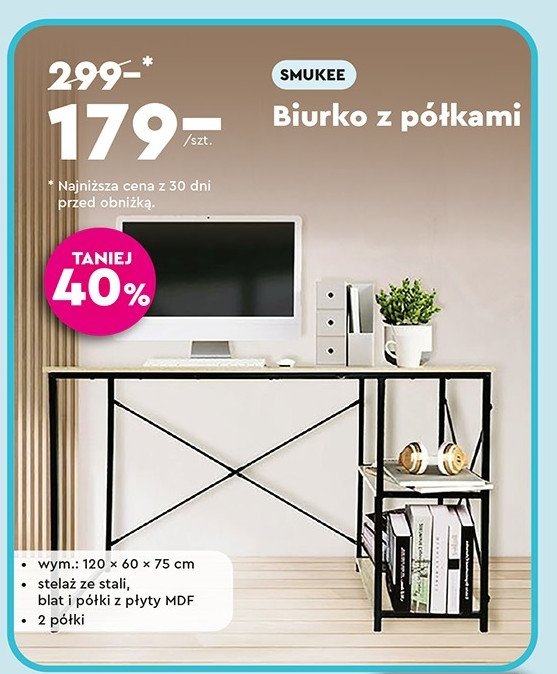 Biurko z półkami 120 x 60 x 75 cm Smukee promocja w Biedronka