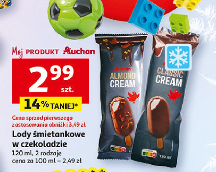 Lody śmietankowo-waniliowe w czekoladzie mlecznej Auchan promocja w Auchan
