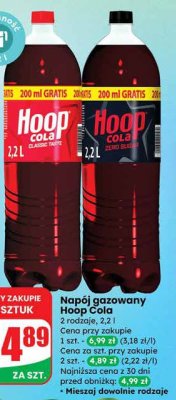 Napój gazowany 2 rodzaje 2,2 l Hoop Cola promocja w Dino