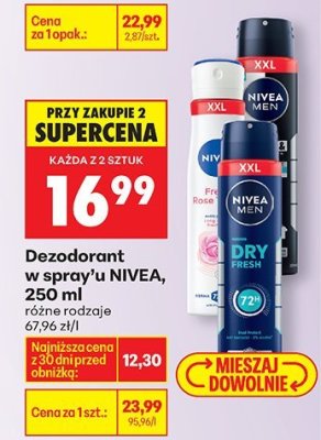Dezodorant w spray'u NIVEA, 250 ml różne rodzaje 67,96 zł/l promocja w Biedronka