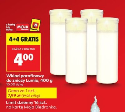 Wkład parafinowy do znicza Lumia 400 g promocja w Biedronka