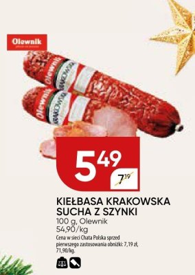 Kiełbasa krakowska suchą z szynki Olewnik promocja w Chata Polska