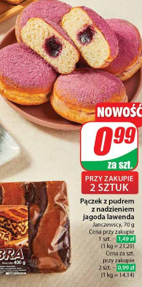 Pączek z pudrem z nadzieniem jagoda lawenda Janczewscy promocja w Dino