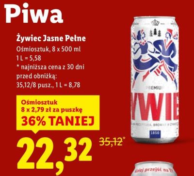Piwo Żywiec Jasne Pełne 8x500 ml promocja w Lidl