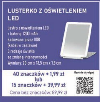 Lusterko z oświetleniem LED 20 cm x 13,5 cm x 1,5 cm promocja w Stokrotka