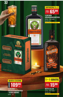 Likier Jägermeister + kieliszki 35%, 1 l promocja w Biedronka