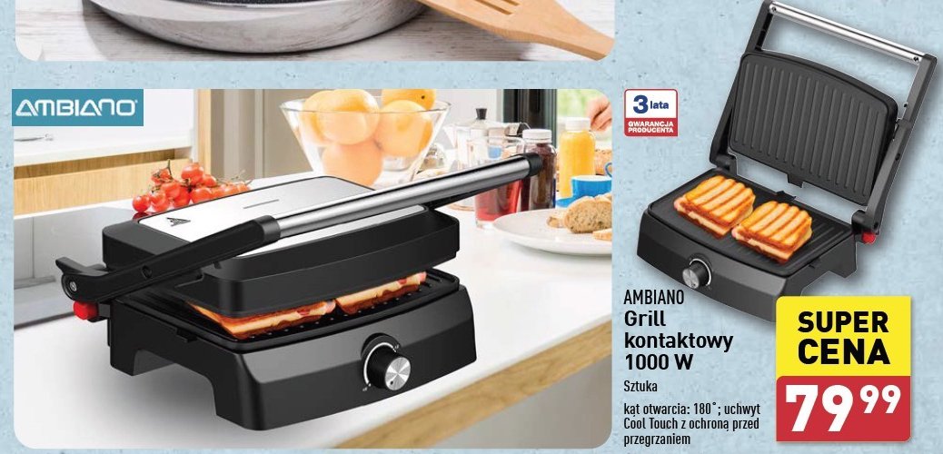 Grill kontaktowy 1000w AMBIANO promocja w Aldi