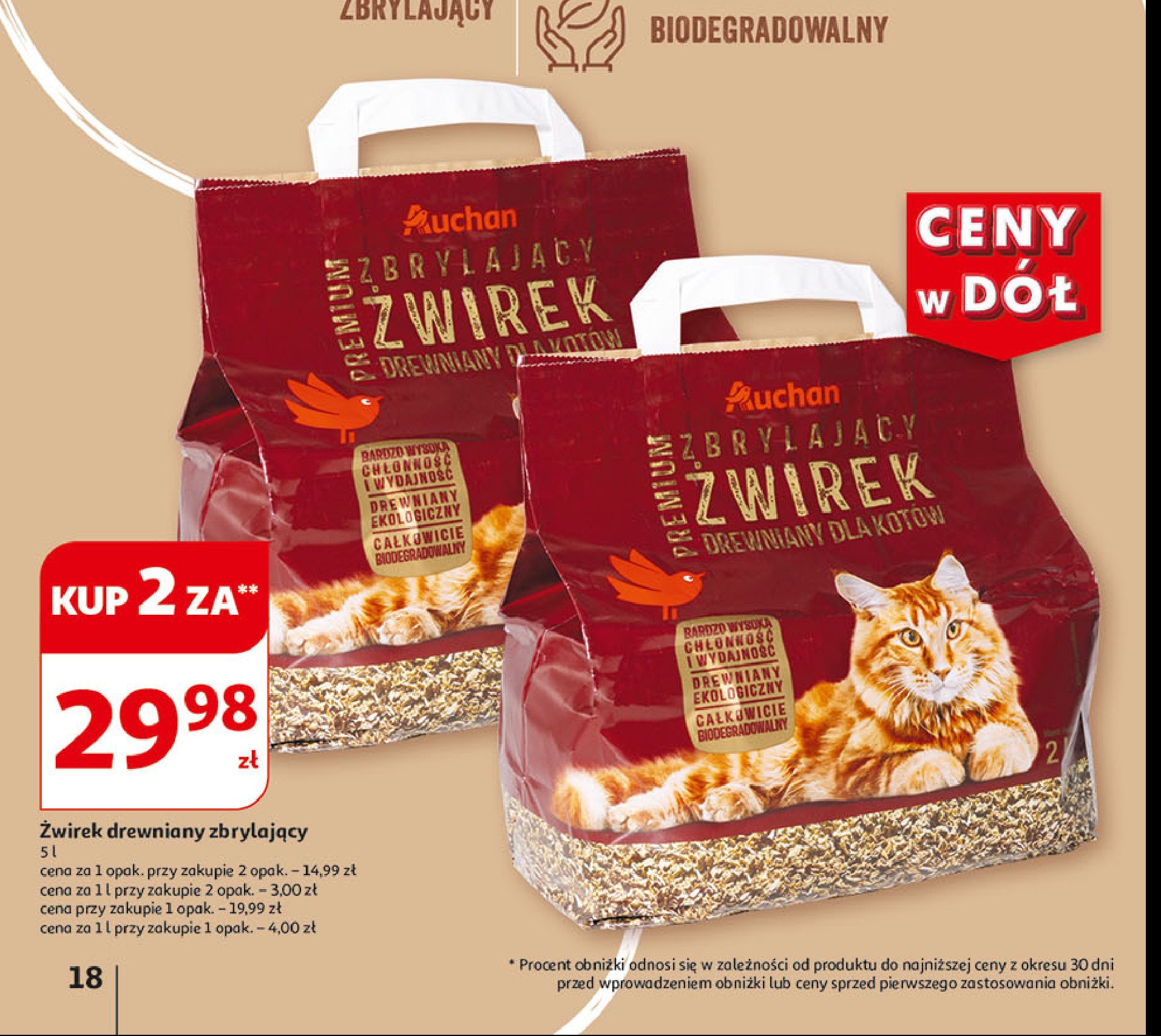 Żwirek drewniany zbrylający Auchan różnorodne (logo czerwone) promocja