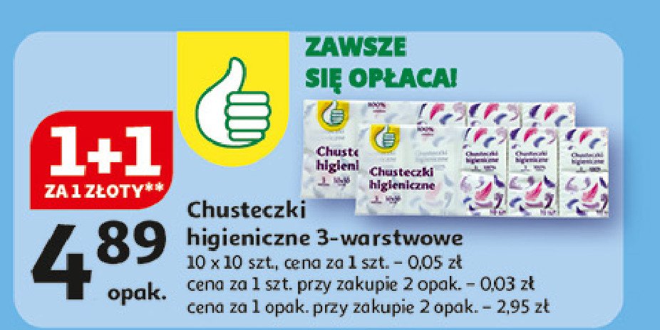 Chusteczki higieniczne 3-warstwowe Podniesiony kciuk promocja w Auchan