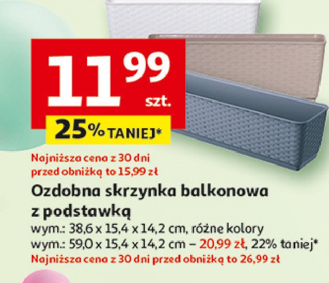 Skrzynka balkonowa ozdobna 38.6 x 15.4 x 14.2 cm promocja w Auchan