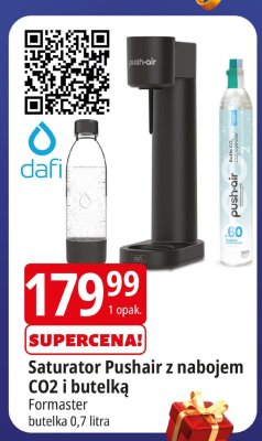 Saturator Pushair z nabojem CO2 i butelką Formaster promocja w Leclerc