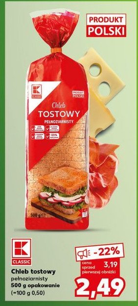 Chleb tostowy pszenny pełnoziarnisty K-classic promocja