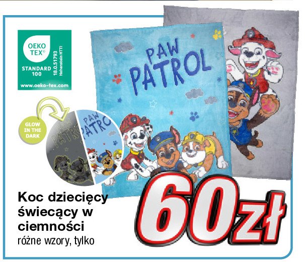 Koc dziecięcy świecący w ciemności psi patrol promocja