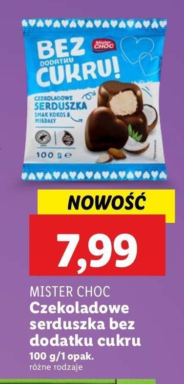 Serduszka czekoladowe bez dodatku cukru Mister choc promocja