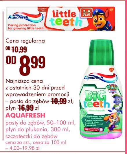 Płyn do płukania jamy ustnej mouthwash Aquafresh my big teeth promocja