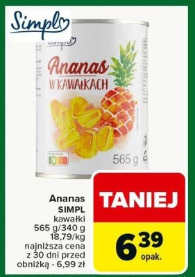 Ananas SIMPL kawałki promocja w Carrefour
