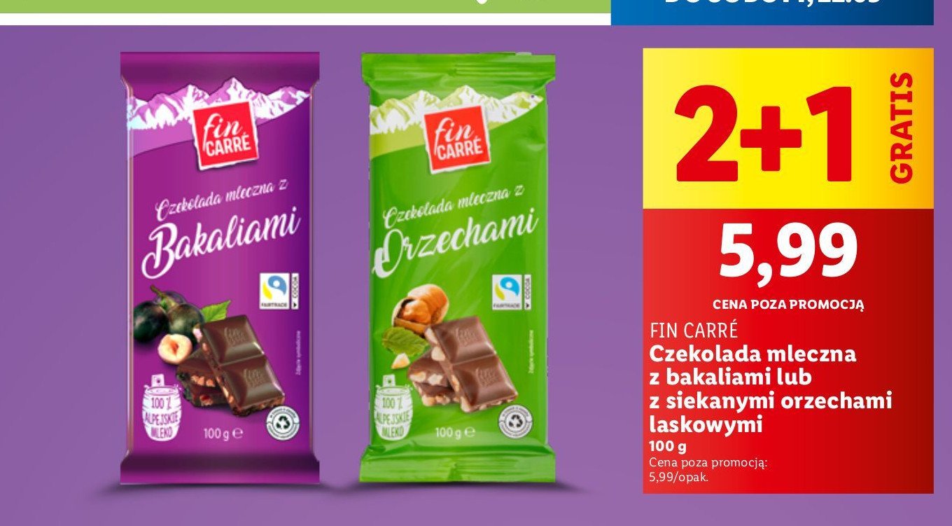 Czekolada mleczna z bakaliami Fin carre promocja w Lidl