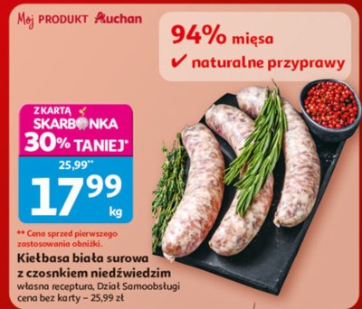 Kiełbasa biała surowa z czosnkiem niedźwiedzim Dział Samoobsługi promocja w Auchan