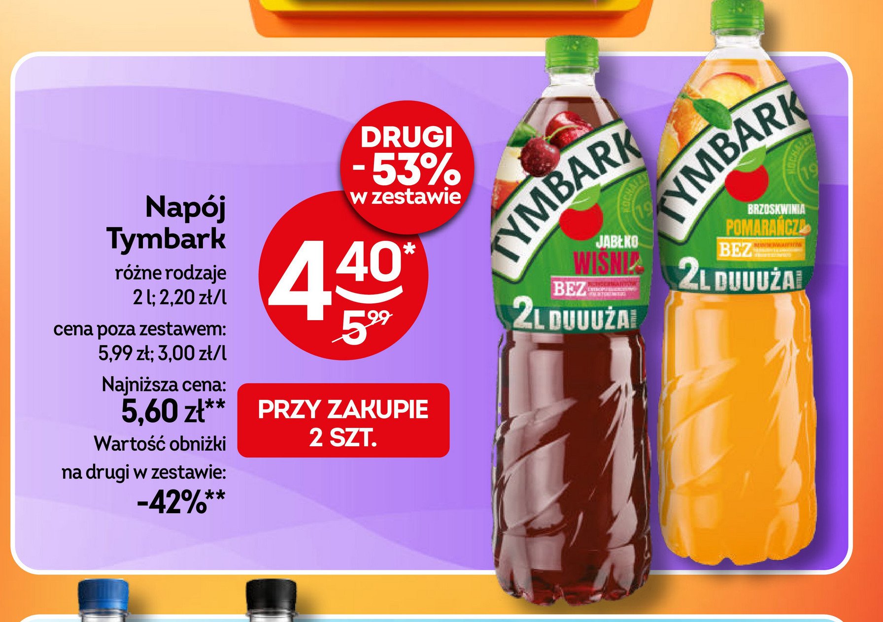 Napój pomarańcza-brzoskwinia Tymbark promocja w Żabka