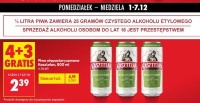 Piwo niepasteryzowane Kasztelan, 500 ml promocja w Biedronka