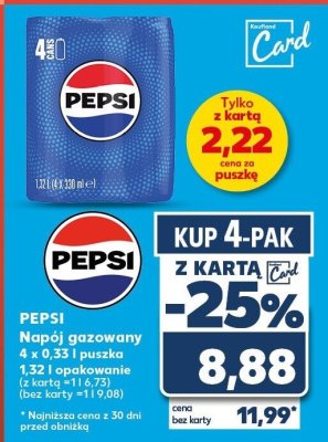 Napój gazowany Pepsi 4 x 0,33 l puszka promocja w Kaufland