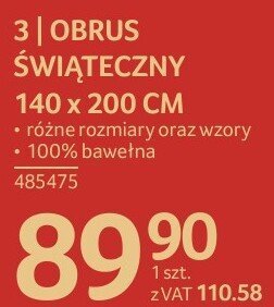 Obrus świąteczny 140 x 200 cm różne rozmiary oraz wzory 100% bawełna Selgros promocja w Selgros