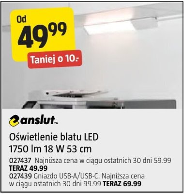 Oświetlenie blatu LED ANSLUT 1750 lm 18W 53 cm promocja w Jula