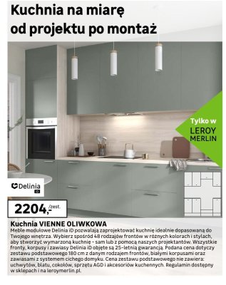 Meble kuchenne VIENNE OLIWKOWA Delinia iD zestaw podstawowy 180 cm promocja w Leroy Merlin