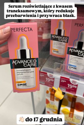 Serum Perfecta Advanced Care rozświetlające, depigmentacyjne DMAE z kwasem traneksamowym promocja w Rossmann