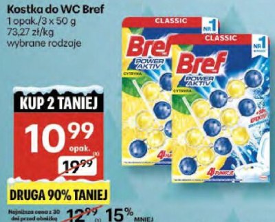 Kostka do WC Bref 1 opak./3 x 50 g wybrane rodzaje promocja w Delikatesy Centrum