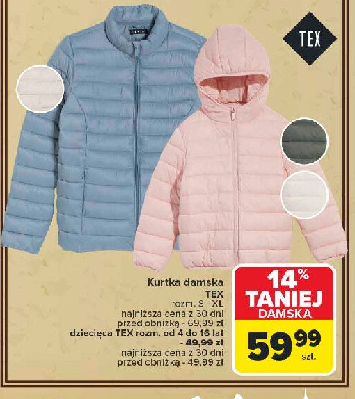 Kurtka damska pikowana s-xl Tex promocja w Carrefour