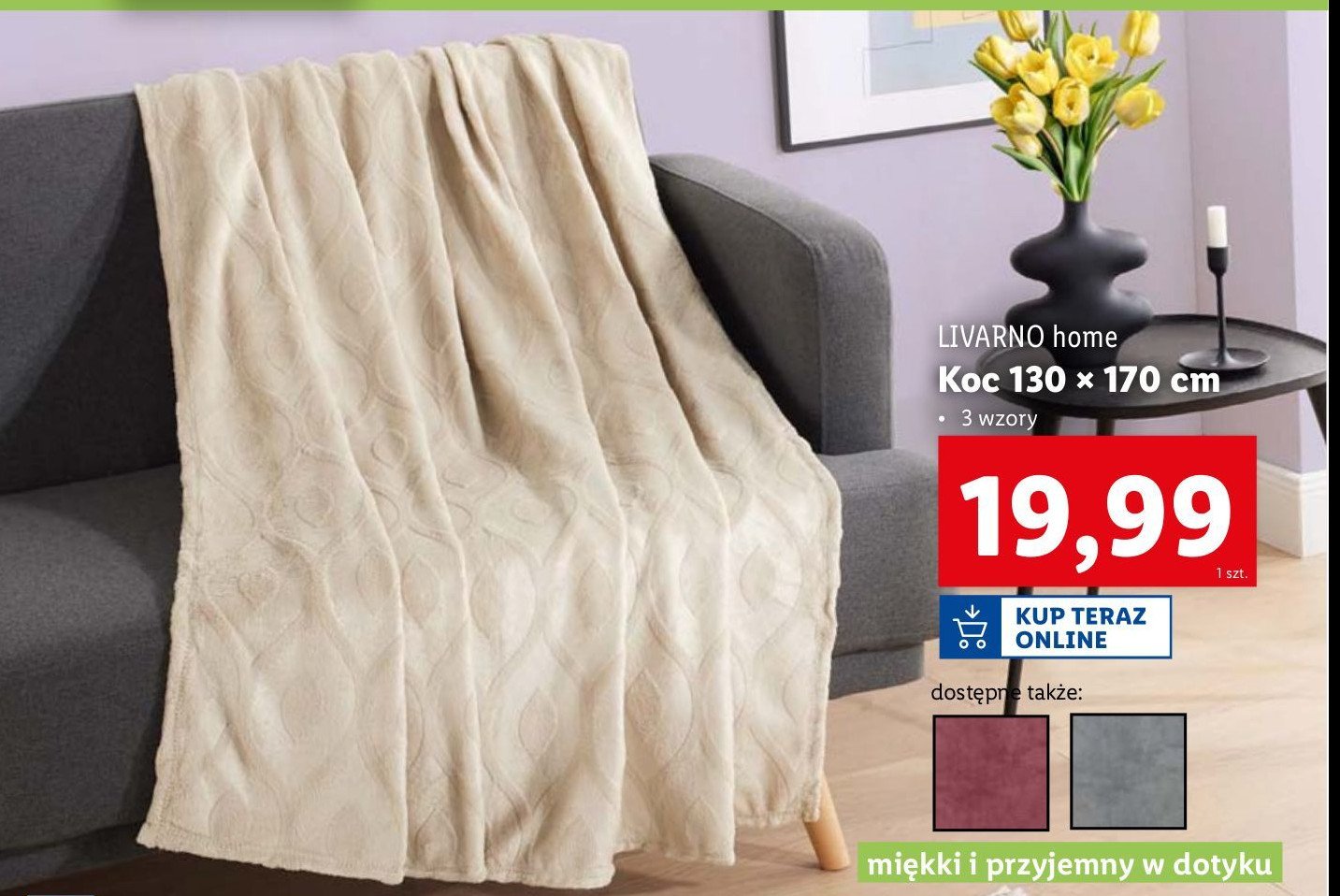 Koc polarowy 130 x 170 cm LIVARNO HOME promocja w Lidl