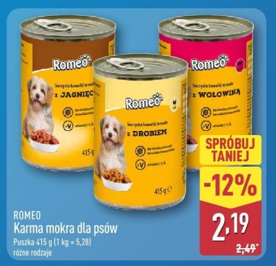 Karma mokra dla psów różne rodzaje promocja w Aldi