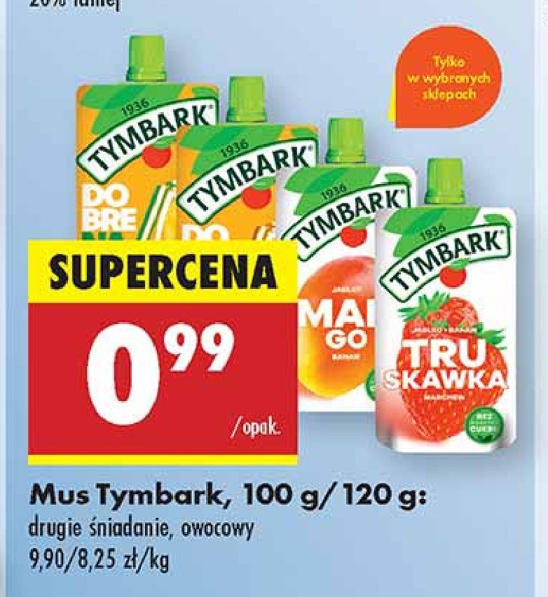 Mus truskawka-jabłko-banan-marchew Tymbark mus 100% owoców promocja w Biedronka