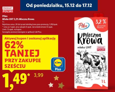 Mleko Pilos UHT 3,2% Mleczna Krowa promocja w Lidl