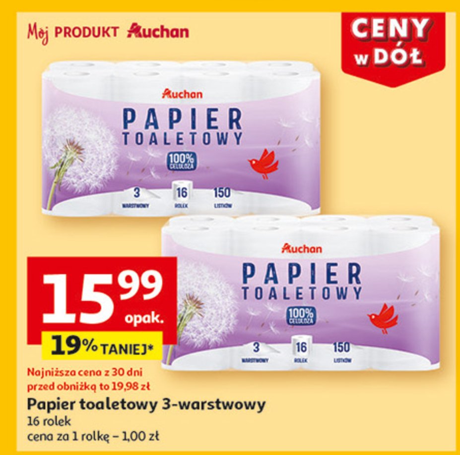 Papier toaletowy biały Auchan promocja w Auchan