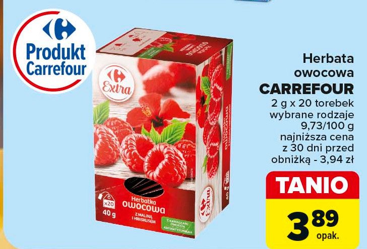 Herbatka malina i hibiskus Carrefour extra promocja