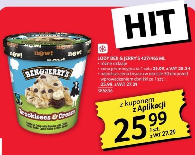 Lody Ben & Jerry's 427/465 ml promocja w Selgros