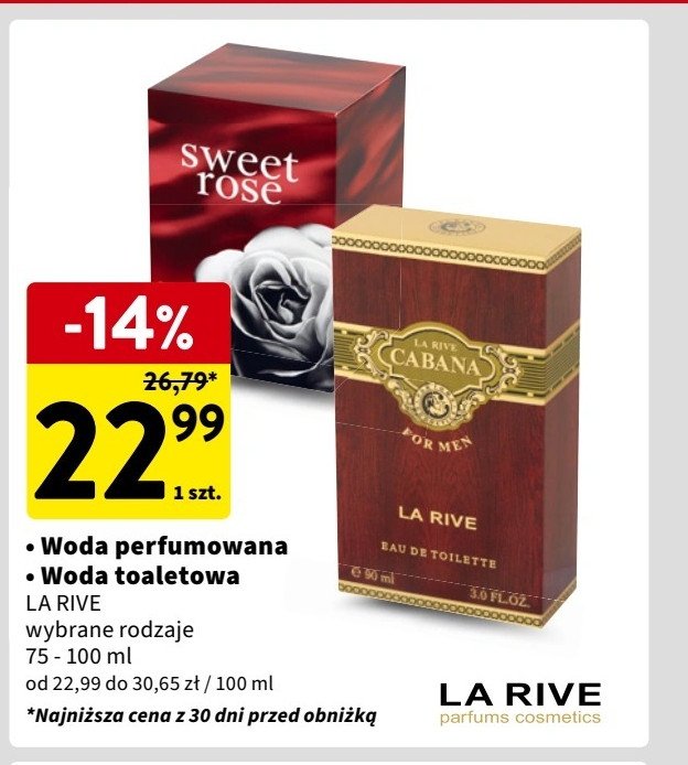 Woda perfumowana La rive sweet rose promocja w Intermarche